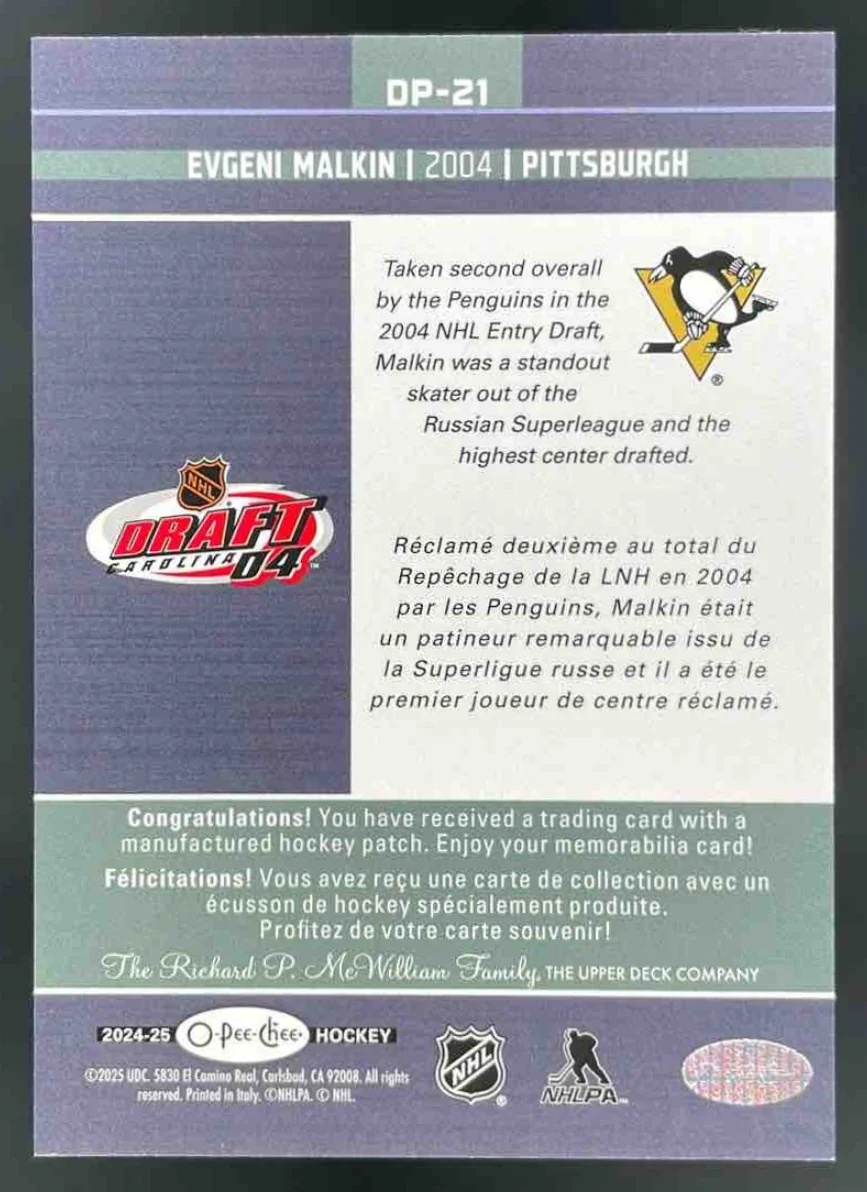 2024-25 O-Pee-Chee First Round Draft Patches #DP-21 Evgeni Malkin - Image 2