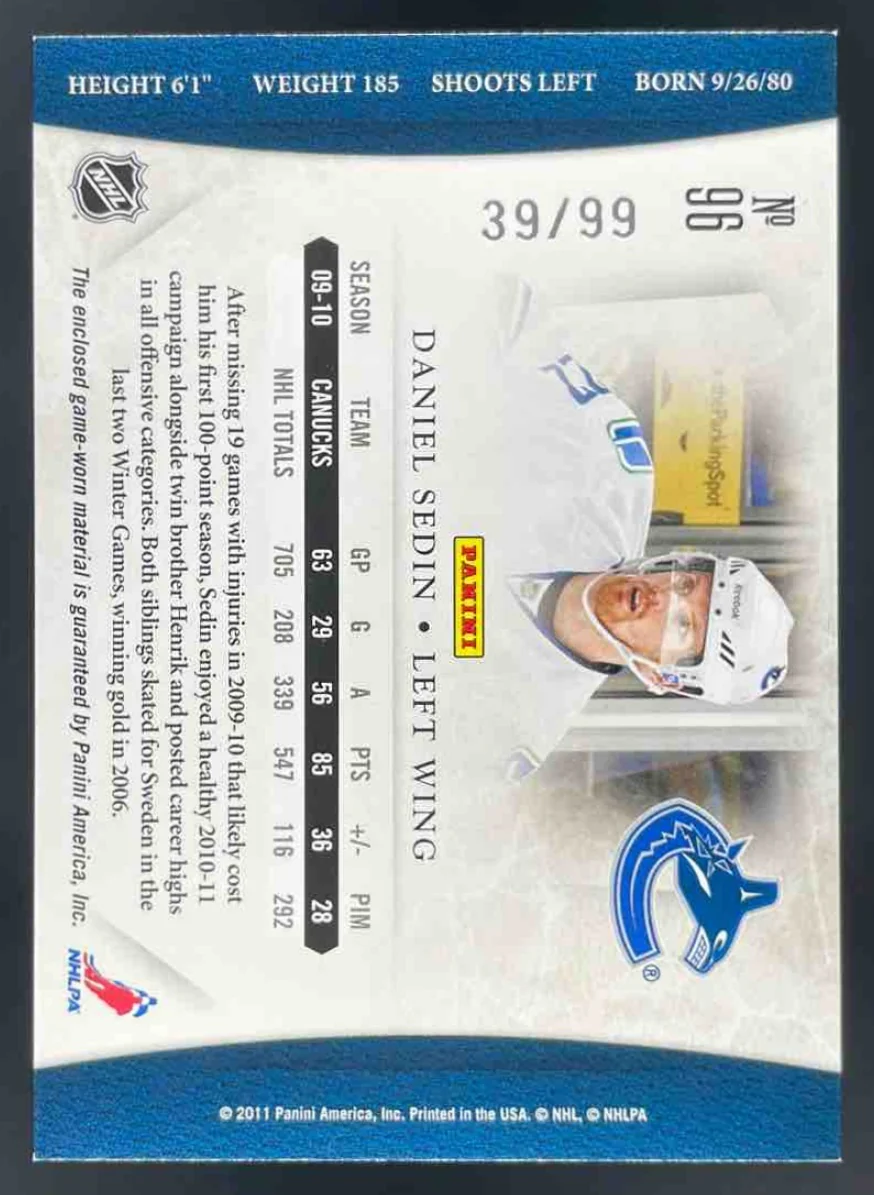 2010-11 Panini Dominion Jerseys #96 Daniel Sedin /99 - Image 2