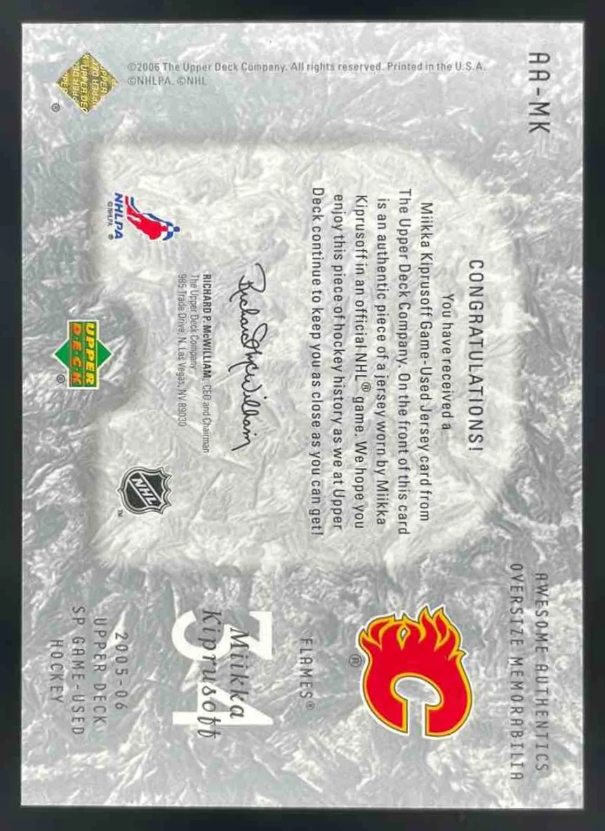 2005-06 SP Game Used Awesome Authentics #AA-MK Miikka Kiprusoff /100 - Image 2