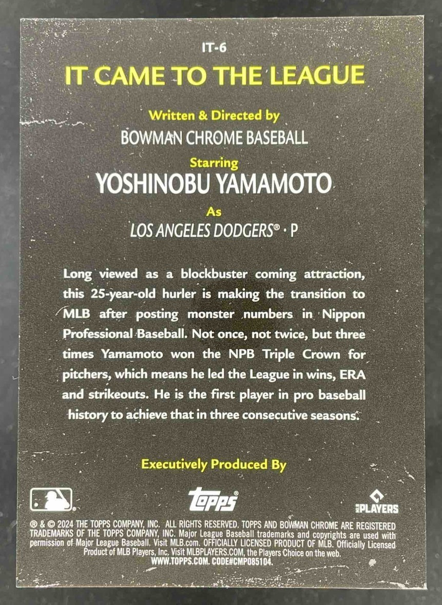2024 Bowman Chrome It Came to the League Orange #IT-6 Yoshinobu Yamamoto RC /25 - Image 2