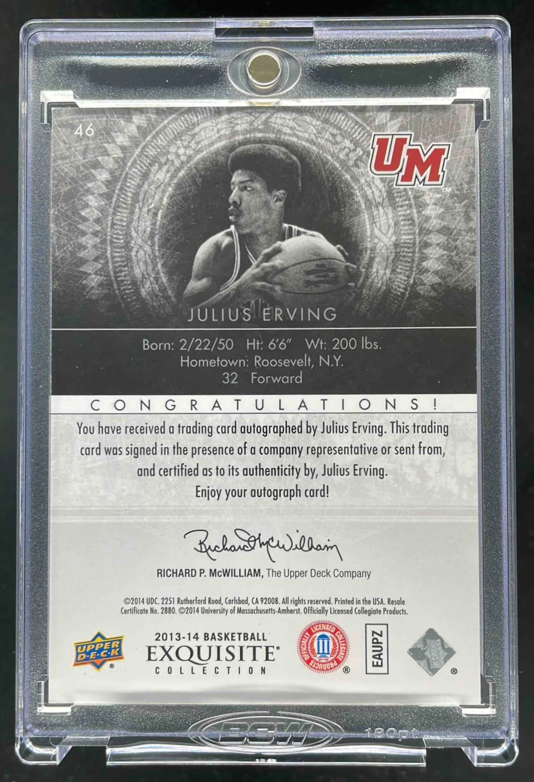 2013-14 Upper Deck Exquisite Signatures #46 Julius Erving Auto /5 - Image 2