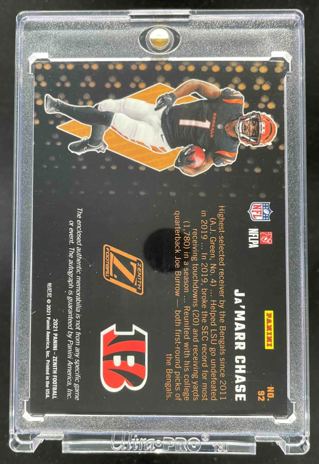 2021 Panini Zenith Rookie Patch Copper #92 Ja'Marr Chase Autograph RC Auto /50 - Image 2