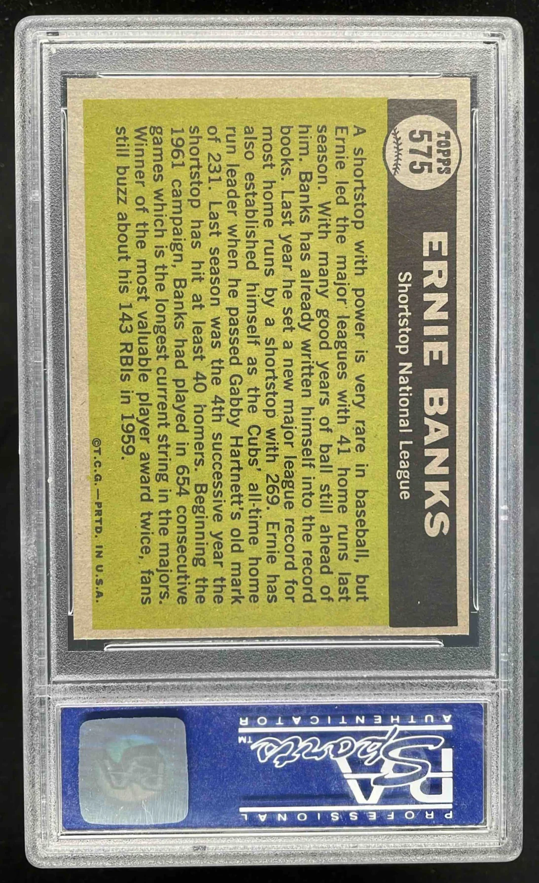 1961 Topps #575 Ernie Banks PSA 8 - Image 2