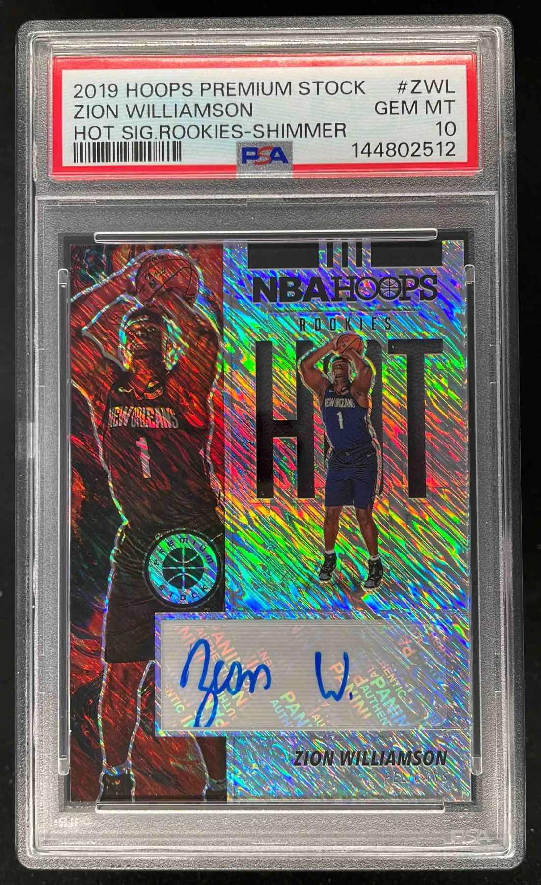 2019-20 Hoops Premium Stock Hot Rookies Shimmer Zion Williamson RC Auto PSA 10