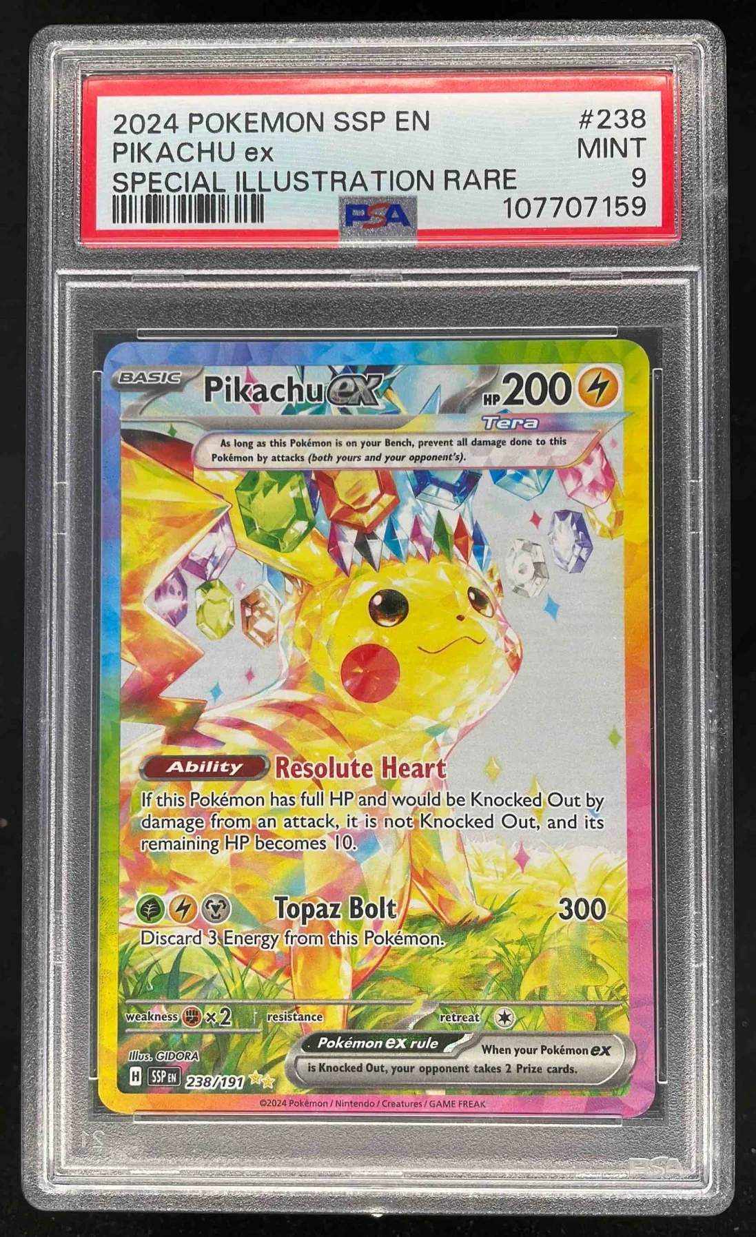 2024 Pokemon Surging Sparks #238/191 Pikachu Ex PSA 9