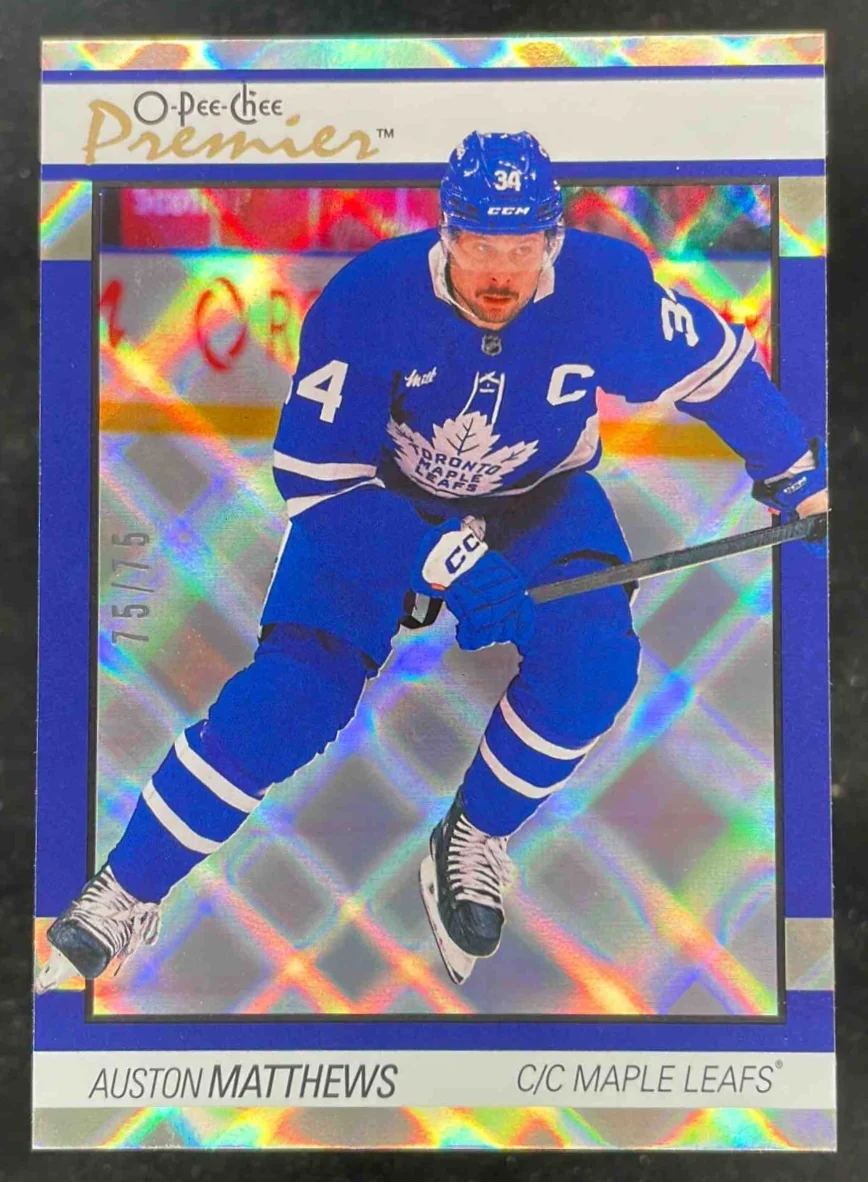 2025 O-Pee-Chee Premier Diamond Rainbow Foilboard #P-9 Auston Matthews /75