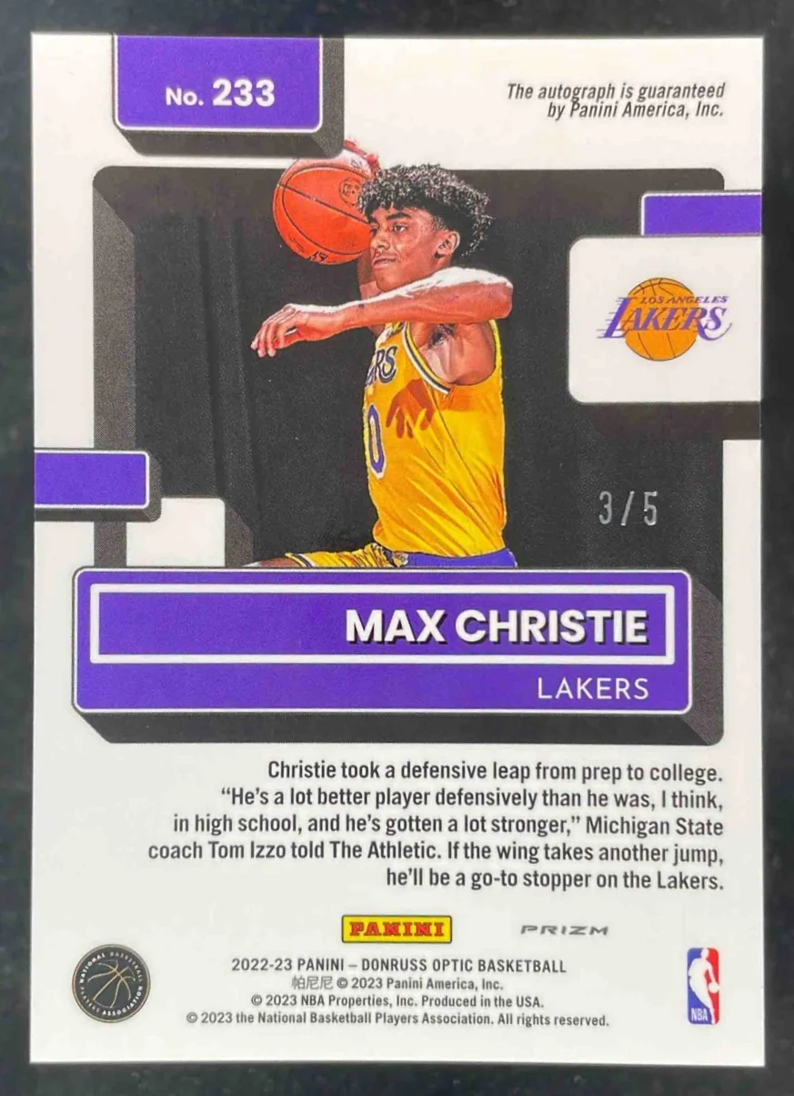 2022 Donruss Optic Rated Rookies Signatures Green #233 Max Christie RC Auto /5 - Image 2