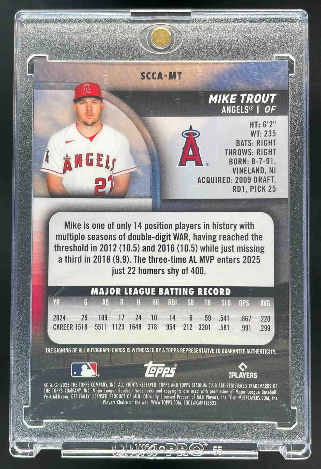 2025 Topps Stadium Club Chrome Autograph #SCCA-MT Mike Trout Auto - Image 2