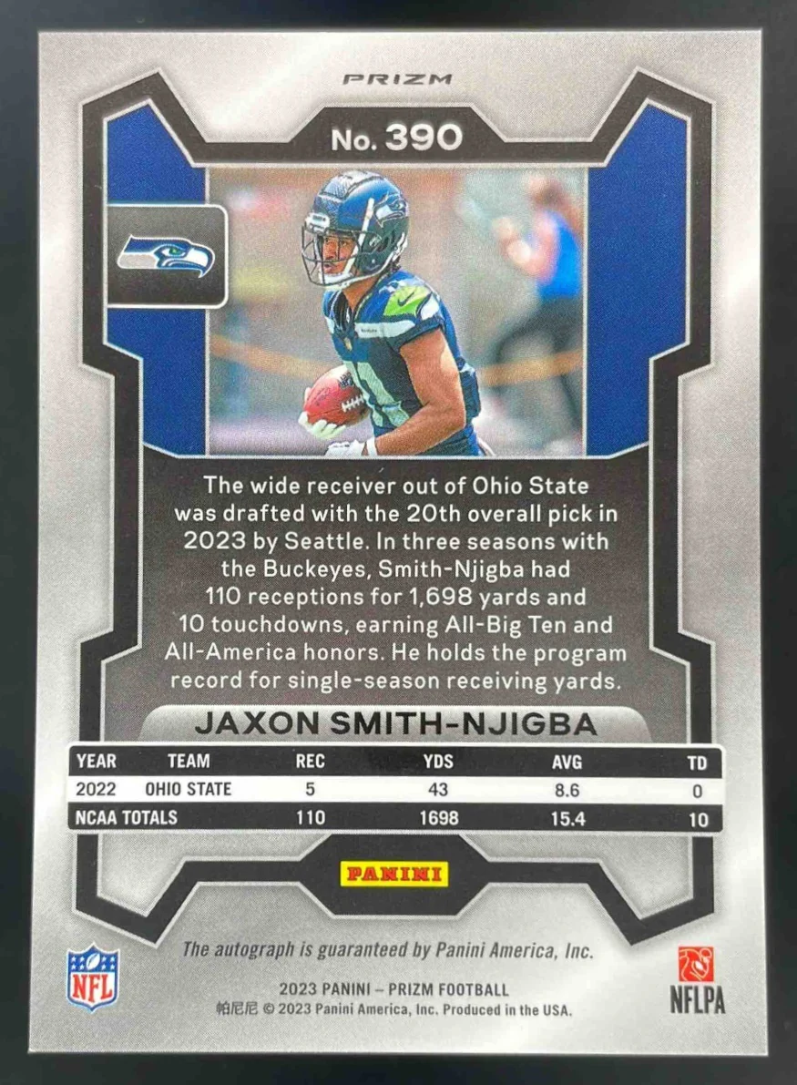 2023 Panini Prizm Autographs Prizm Silver #390 Jaxon Smith-Njigba RC Auto - Image 2