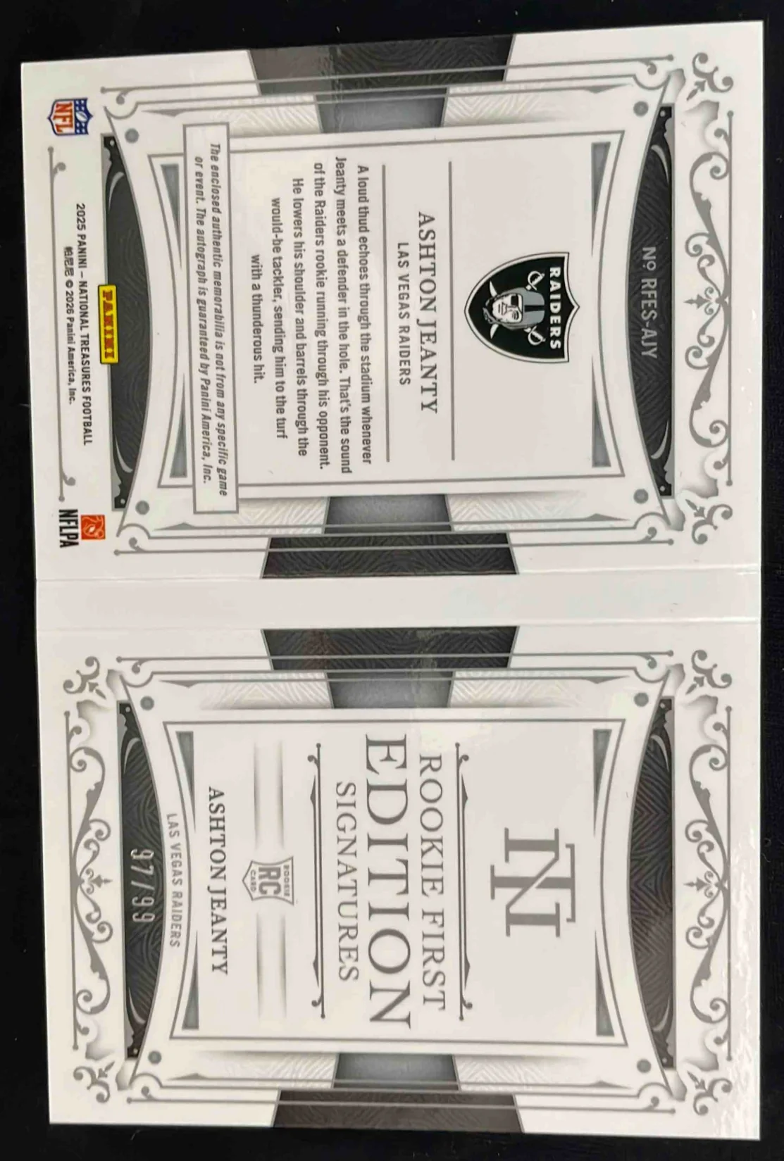 2025 National Treasures Rookie First Edition Booklet Ashton Jeanty RC Auto /99 - Image 2