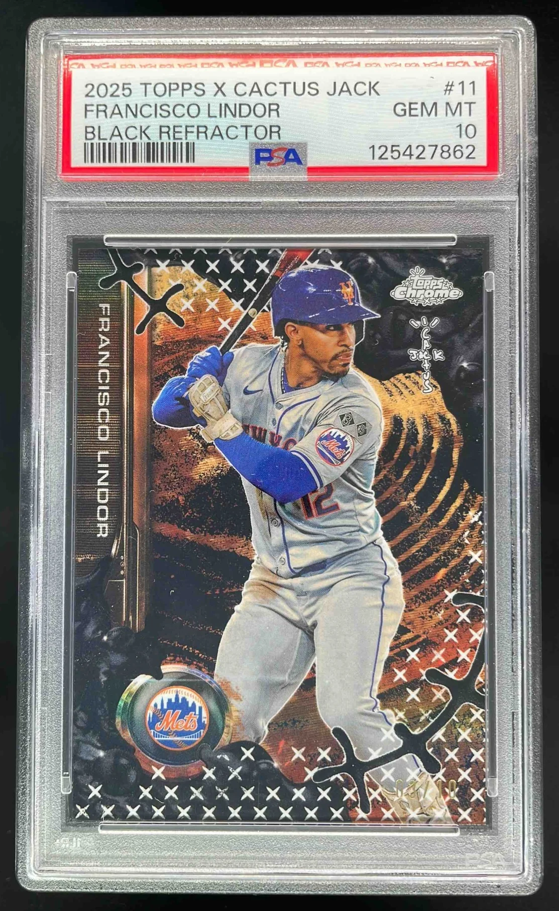 2025 Topps Chrome x Cactus Jack Black Refractor #11 Francisco Lindor /10 PSA 10