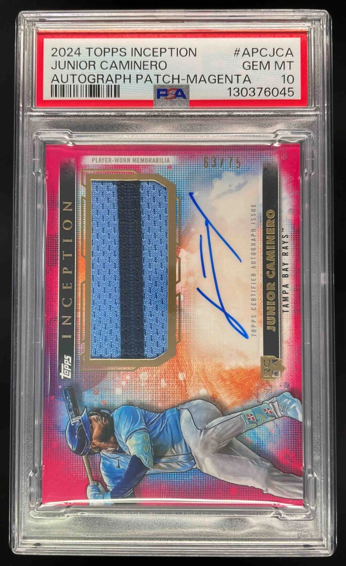 2024 Topps Inception Patch Cards Magenta #JCA Junior Caminero RC Auto /75 PSA 10