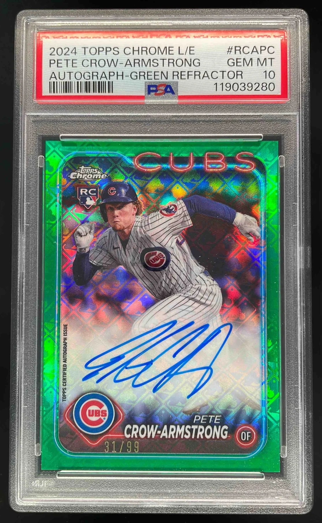 2024 Topps Chrome Logofractor MLB Green Pete Crow-Armstrong RC Auto /99 PSA 10