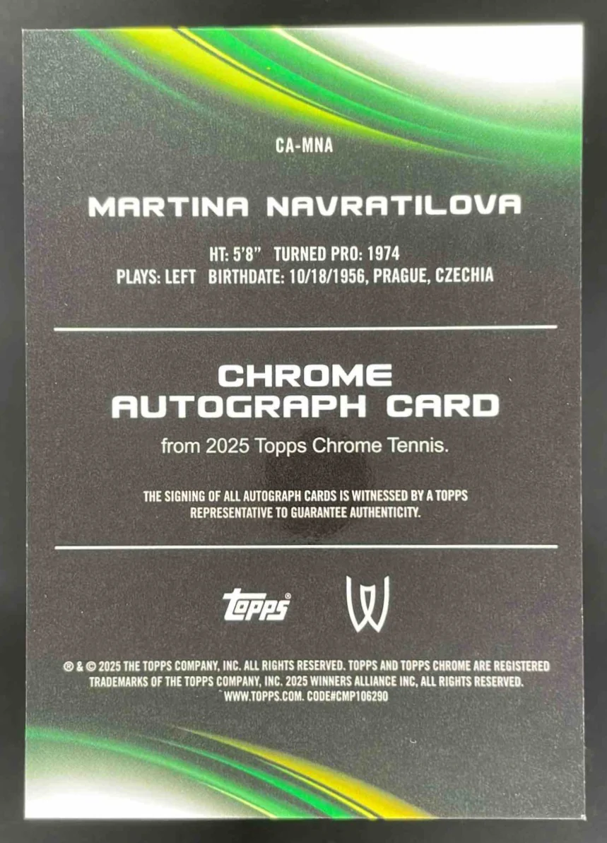 2025 Topps Chrome Chrome Gold Refractor #CA-MNA Martina Navratilova Auto /50 - Image 2