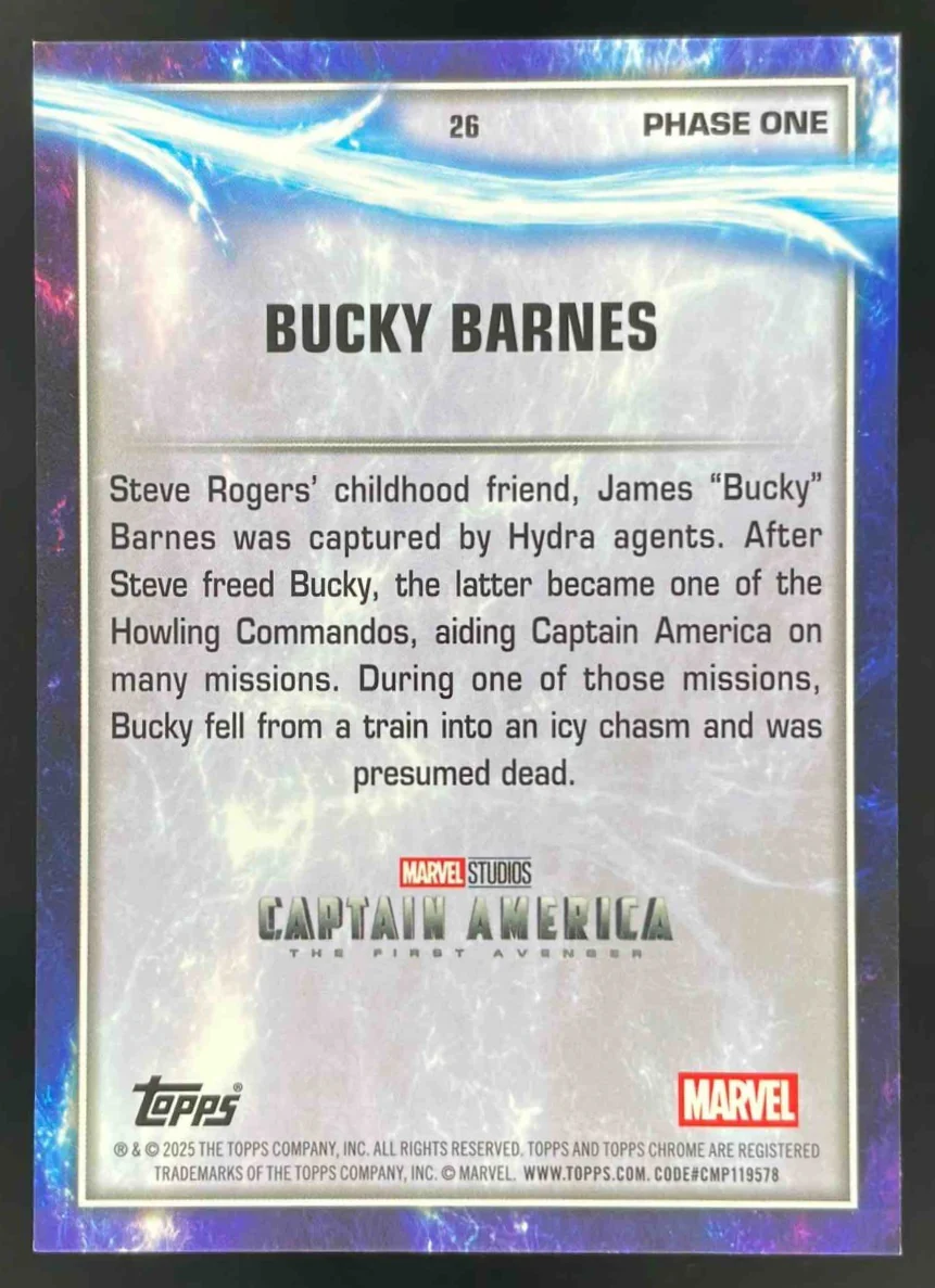 2025 Topps Chrome Marvel Studios Black Refractor #26 Bucky Barnes /10 - Image 2