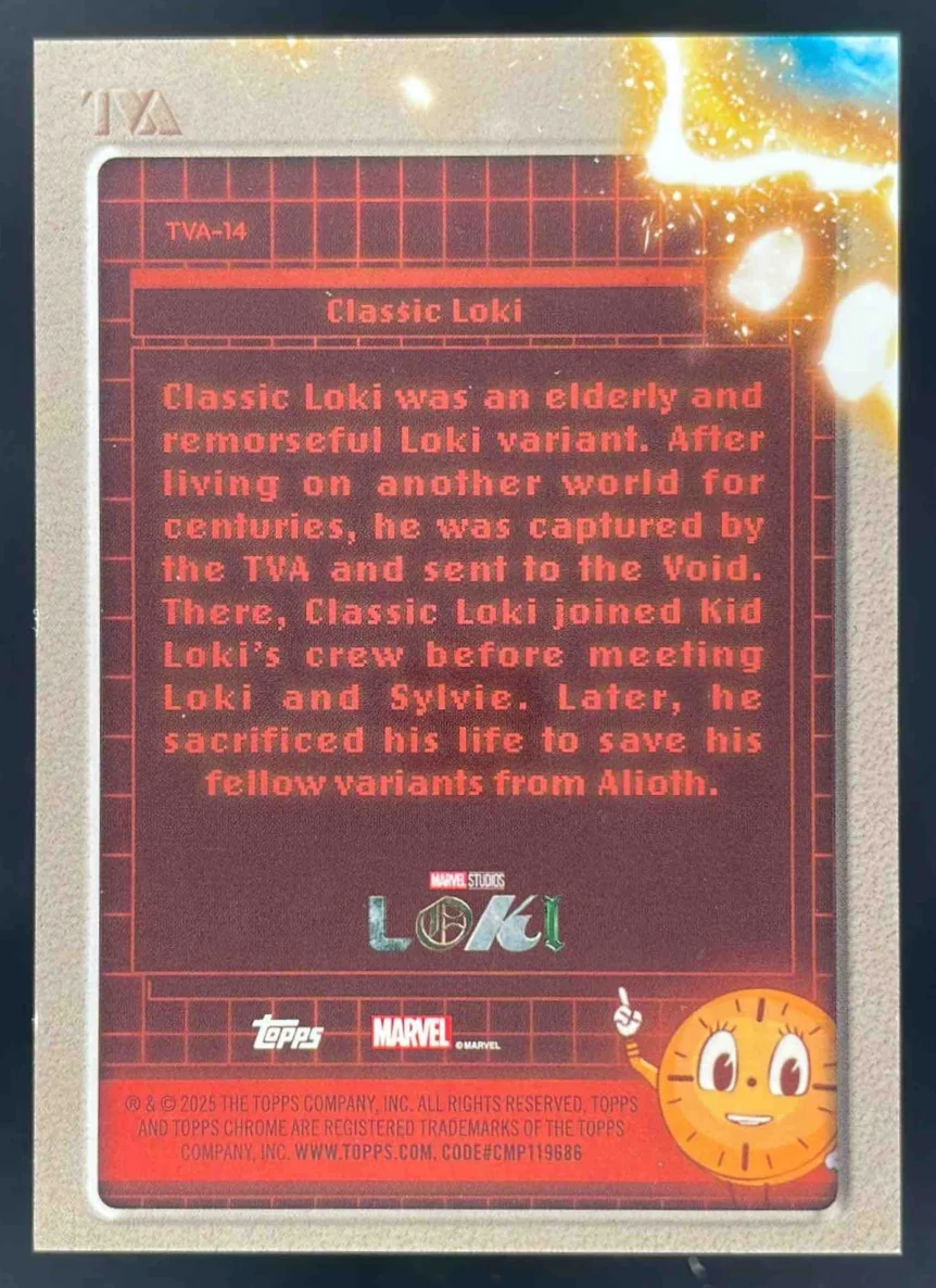 2025 Topps Chrome Marvel Studios TVA Pruning #TVA-14 Classic Loki /99 - Image 2