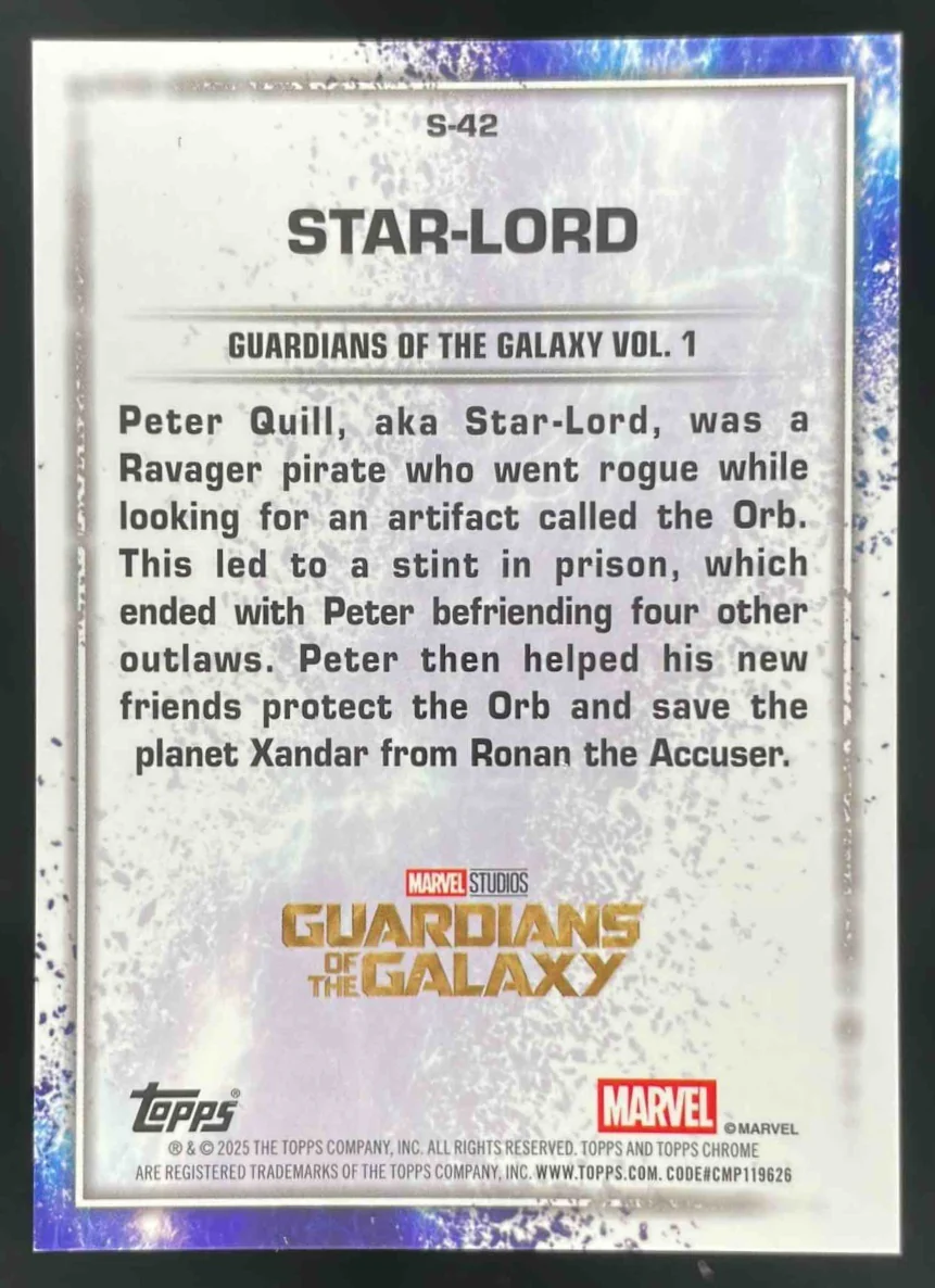 2025 Topps Chrome Marvel Studios The Snap Variation Orange Star-Lord /25 - Image 2