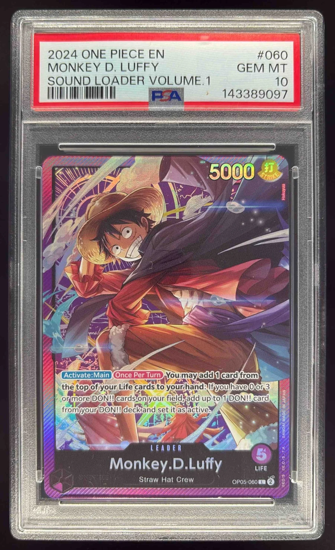 2024 One Piece EN Sound Loader Volume 1 #060 Monkey D Luffy PSA 10