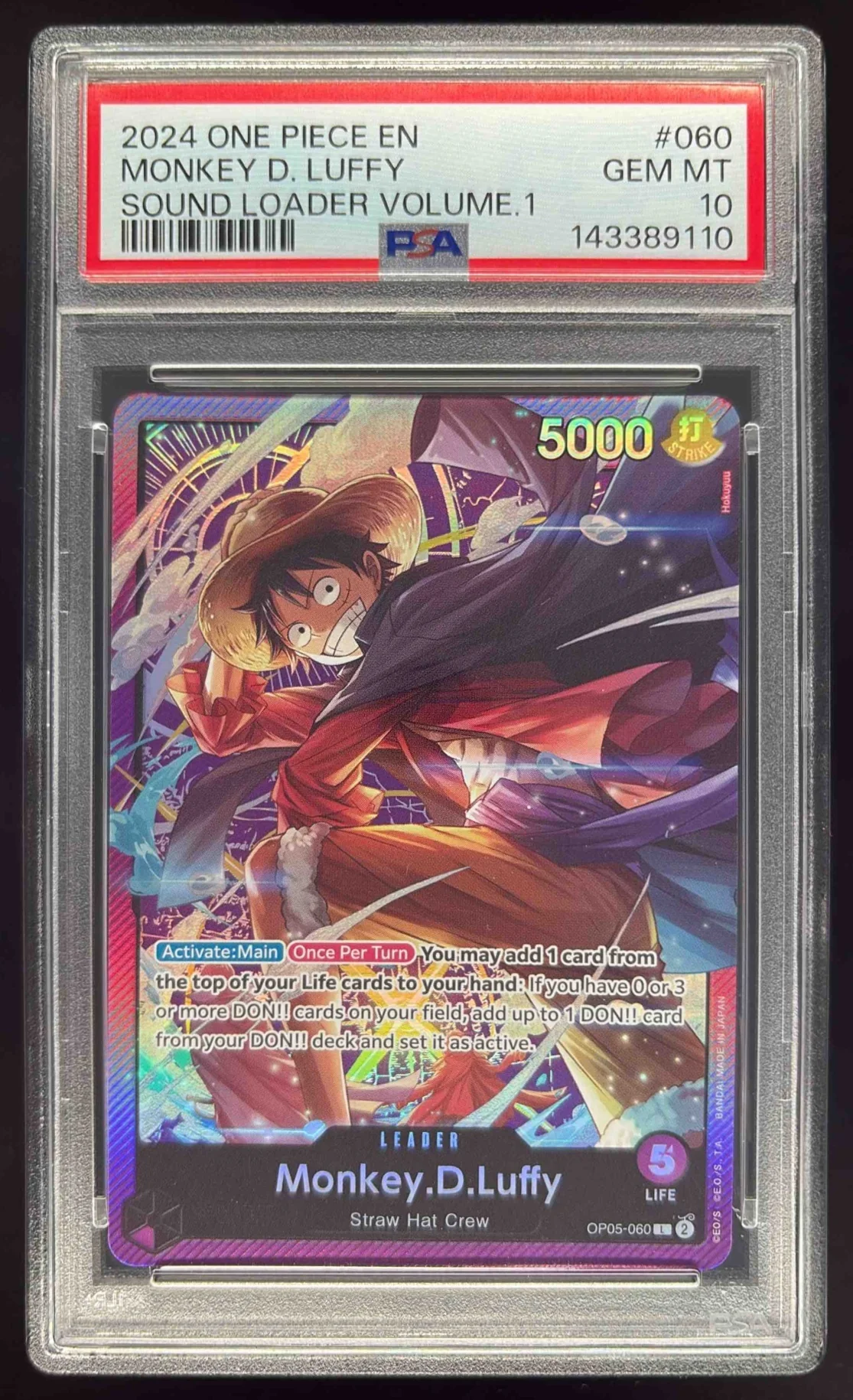 2024 One Piece EN Sound Loader Volume 1 #060 Monkey D Luffy PSA 10