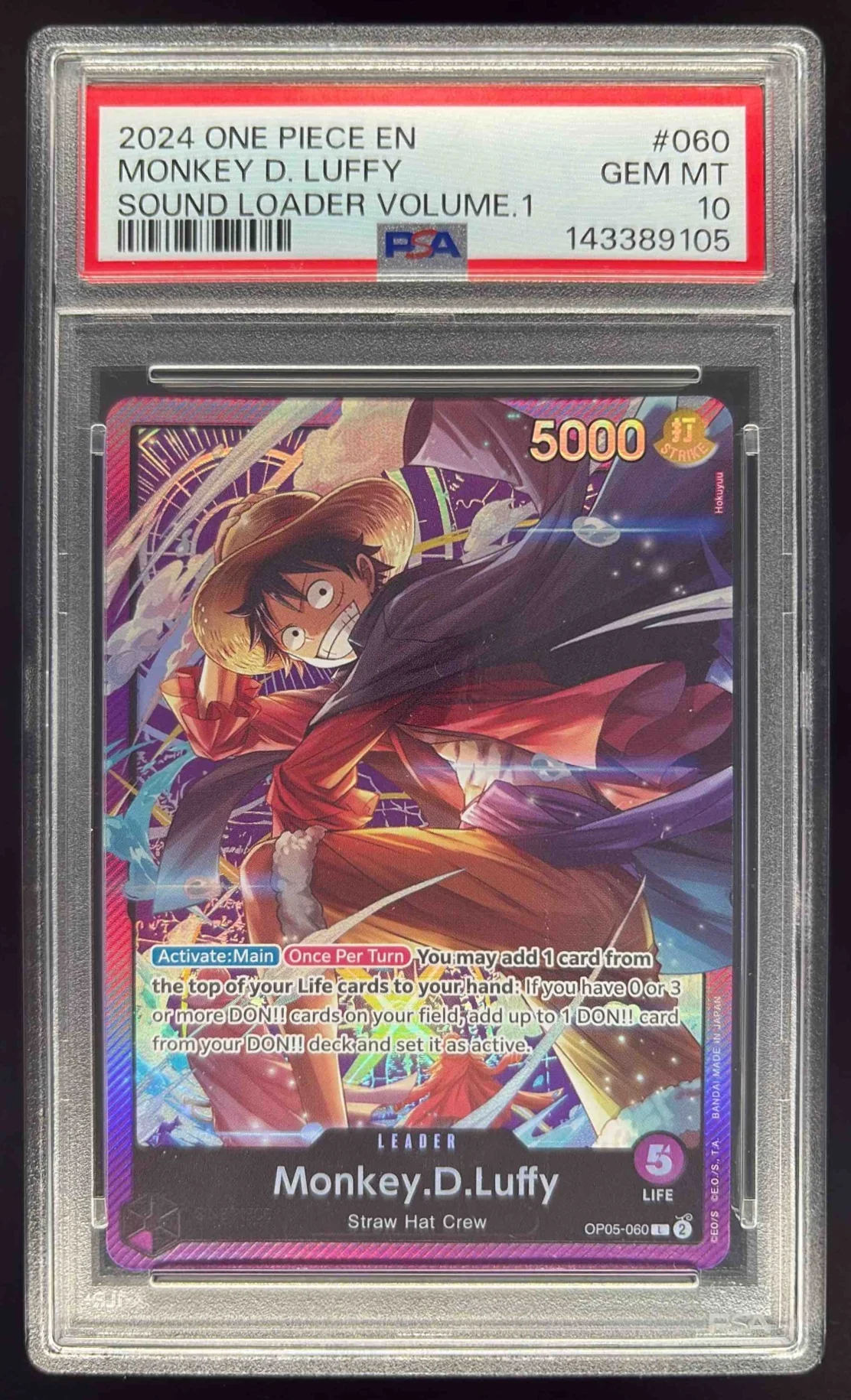 2024 One Piece EN Sound Loader Volume 1 #060 Monkey D Luffy PSA 10