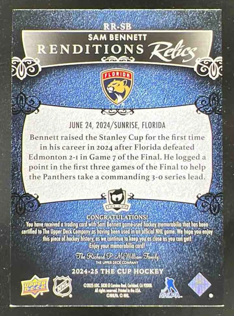 2024-25 Upper Deck The Cup Rendition Relics #RR-SB Sam Bennett MEM - Image 2