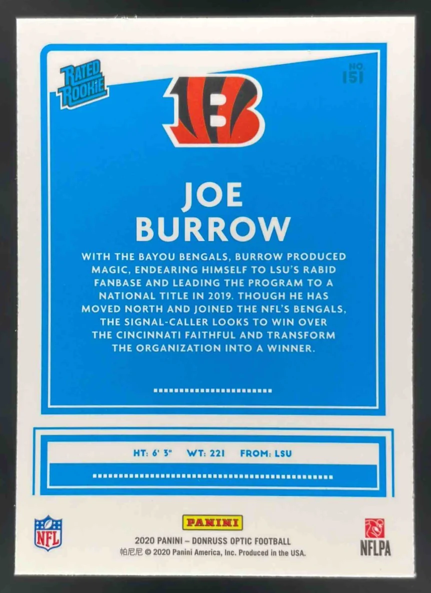 2020 Panini Donruss Optic #151 Joe Burrow RC - Image 2