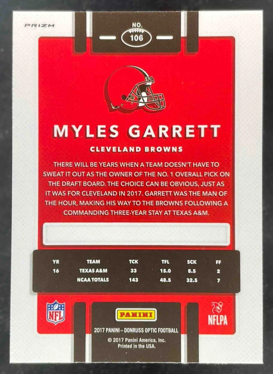 2017 Panini Donruss Optic Pink #106 Myles Garrett RC - Image 2