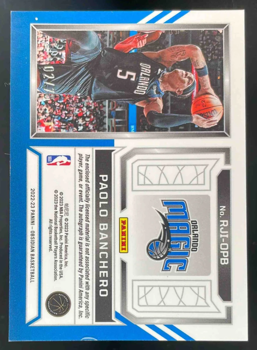 2022-23 Obsidian Rookie Jersey Ink Electric Purple Paolo Banchero RC Auto /75 - Image 2