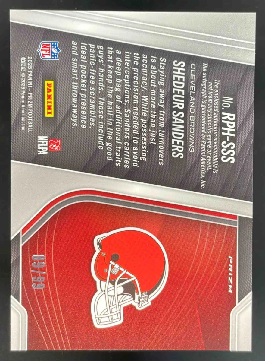 2025 Panini Prizm Rookie Patch Silver Prizm #RPH-SSS Shedeur Sanders RC Auto /99 - Image 2