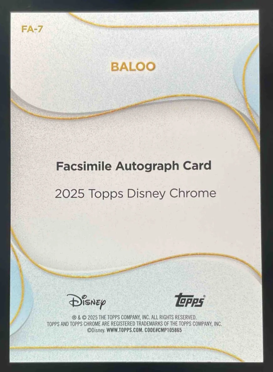 2025 Topps Chrome Disney Facsimile Autographs Orange Refractor #FA-7 Baloo /25 - Image 2