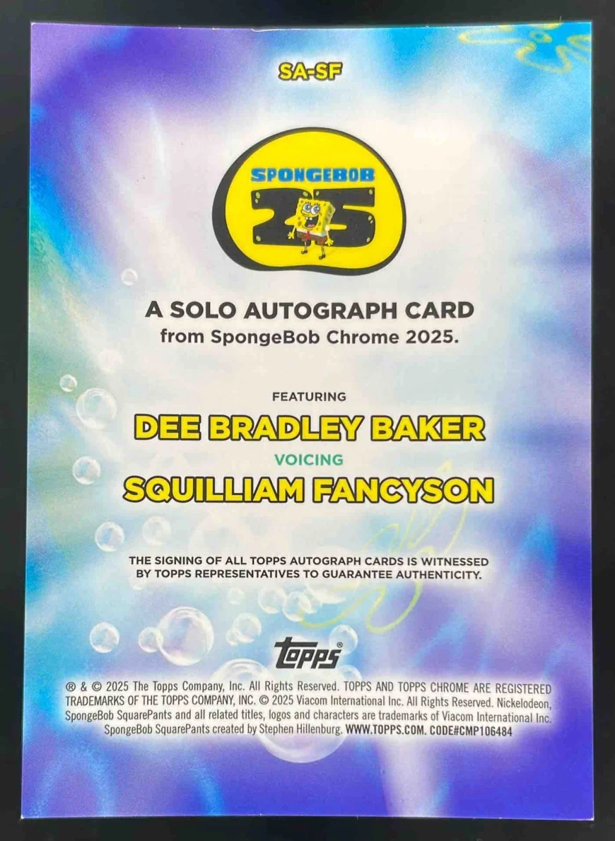 2025 Topps SpongeBob SquarePants Gold Dee Bradley Baker Squilliam Auto /50 - Image 2