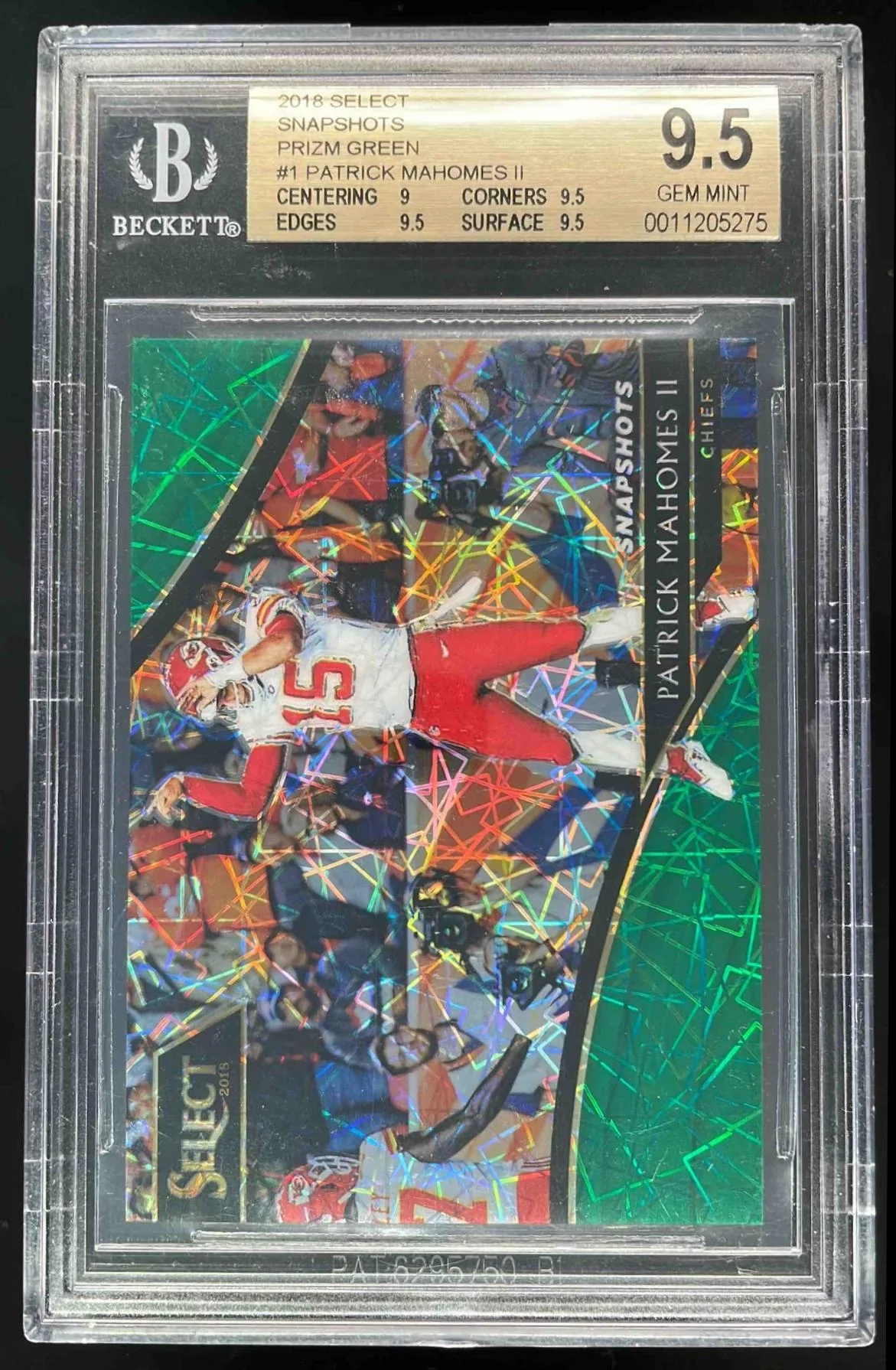 2018 Panini Select Snapshots Green Prizm #SN-1 Patrick Mahomes II /5 BGS 9.5