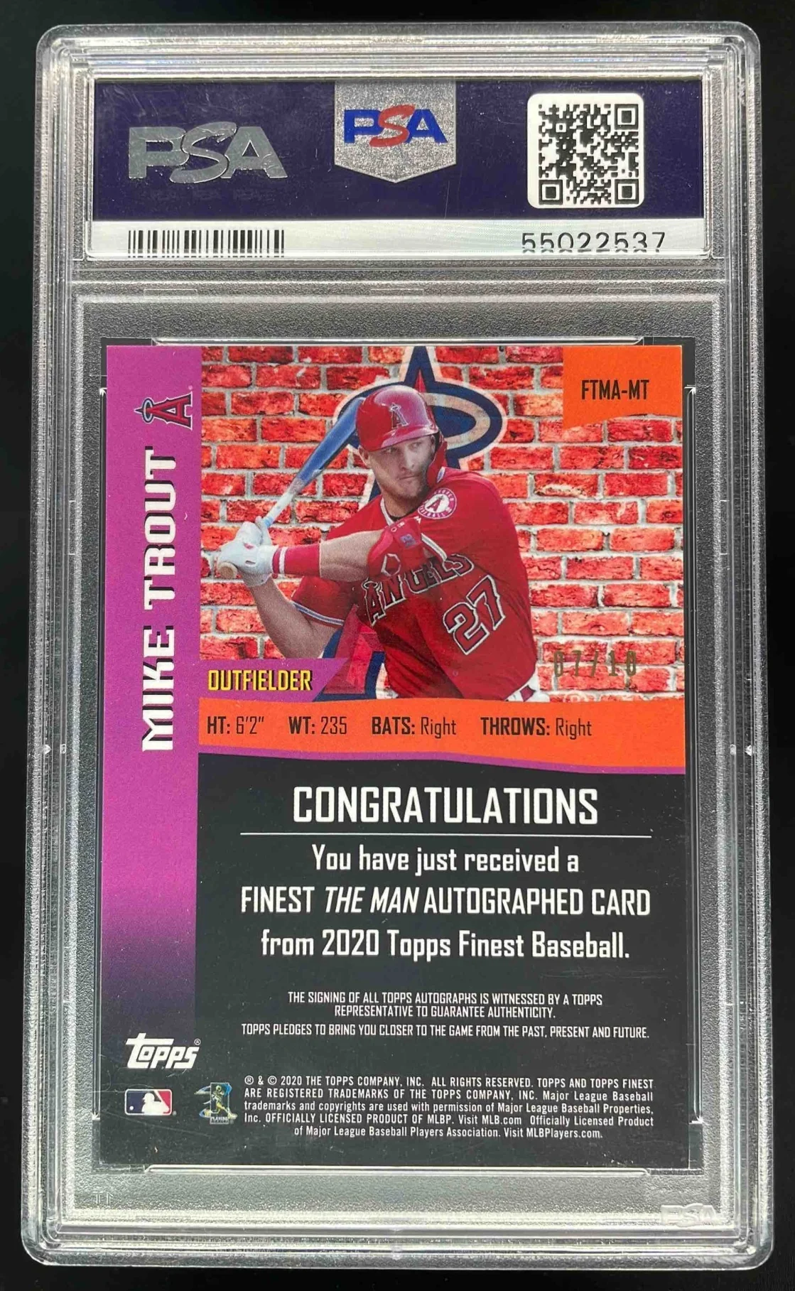 2020 Topps Finest 1998 The Man Autographs #FTMA-MT Mike Trout Auto PSA 9 - Image 2
