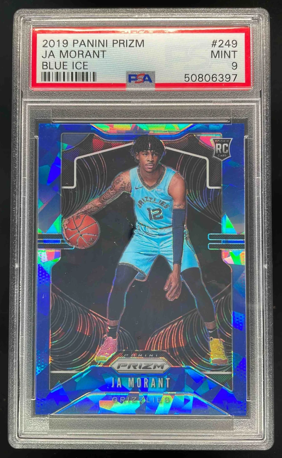 2019-20 Panini Prizm Prizms Blue Ice #249 Ja Morant RC /99 PSA 9