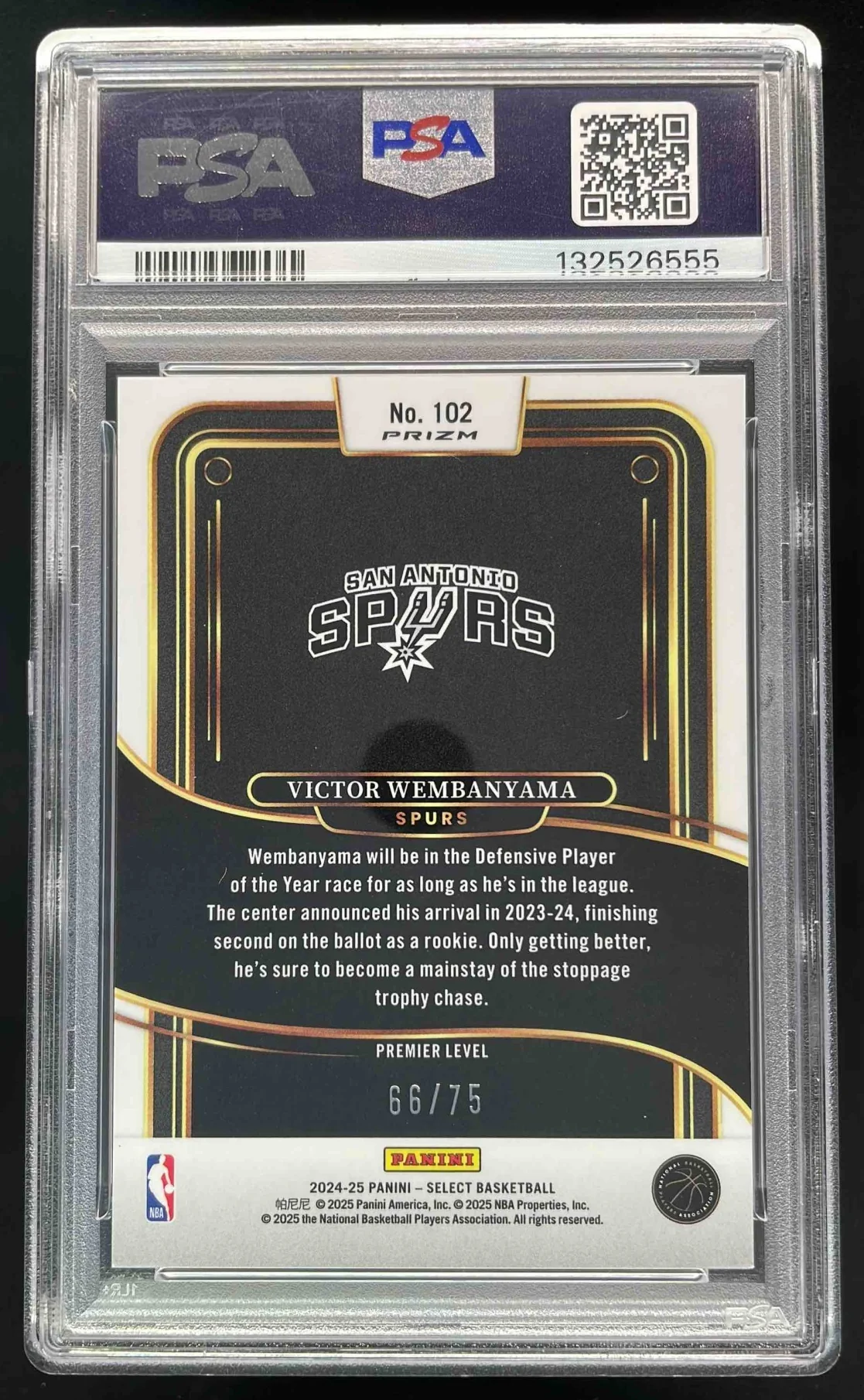 2024-25 Select Premier White Disco Prizm #102 Victor Wembanyama /75 PSA 10 - Image 2