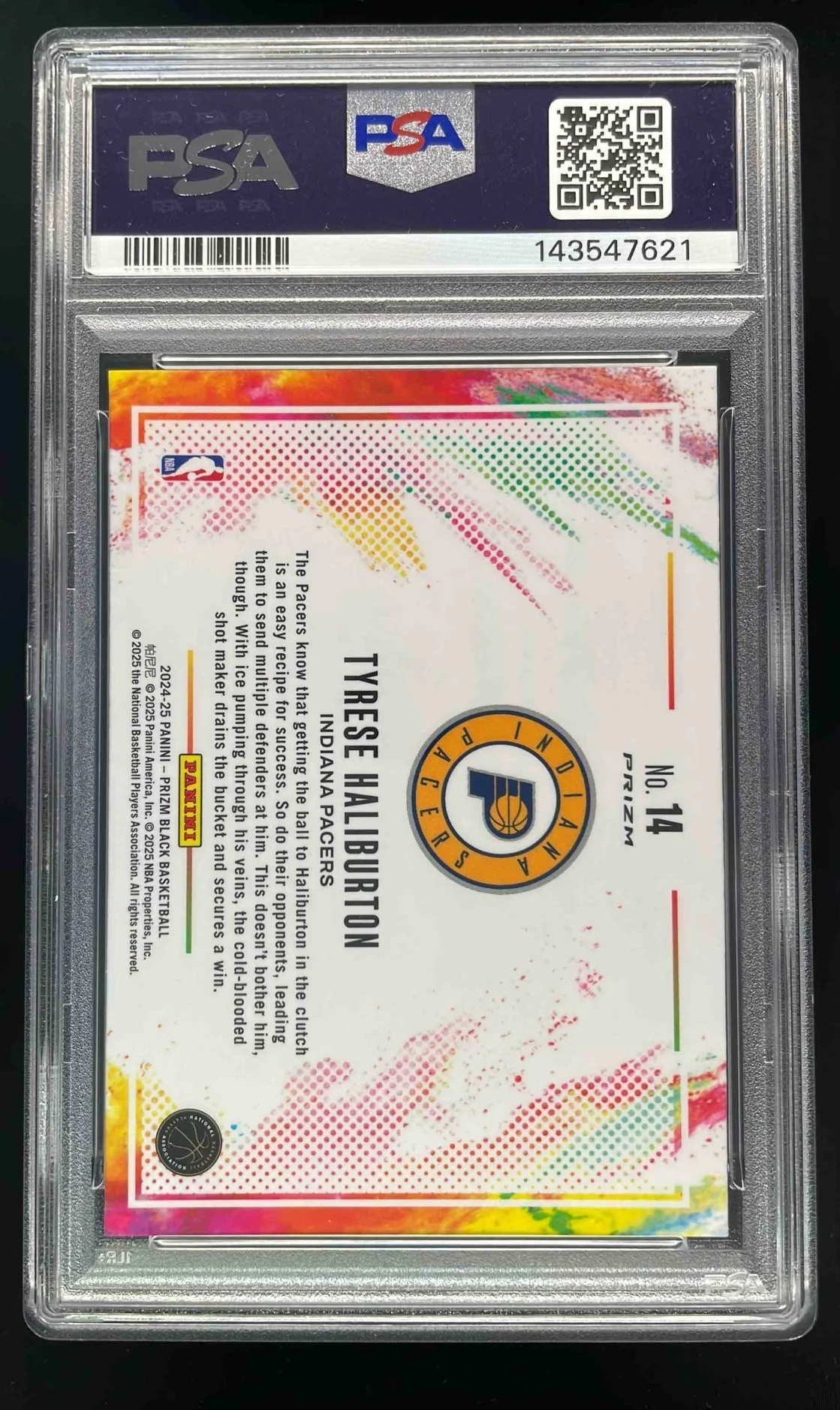 2024-25 Panini Prizm Black Color Blast #14 Tyrese Haliburton PSA 10 - Image 2
