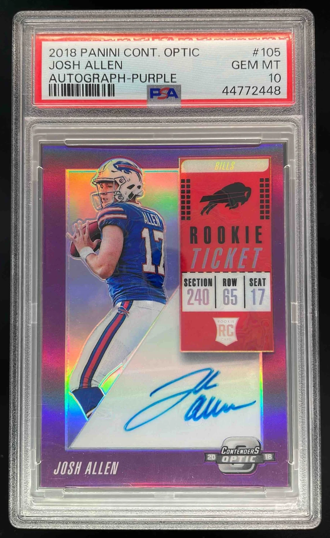 2018 Panini Contenders Optic Purple #105 Josh Allen Rookie RC Auto /49 PSA 10