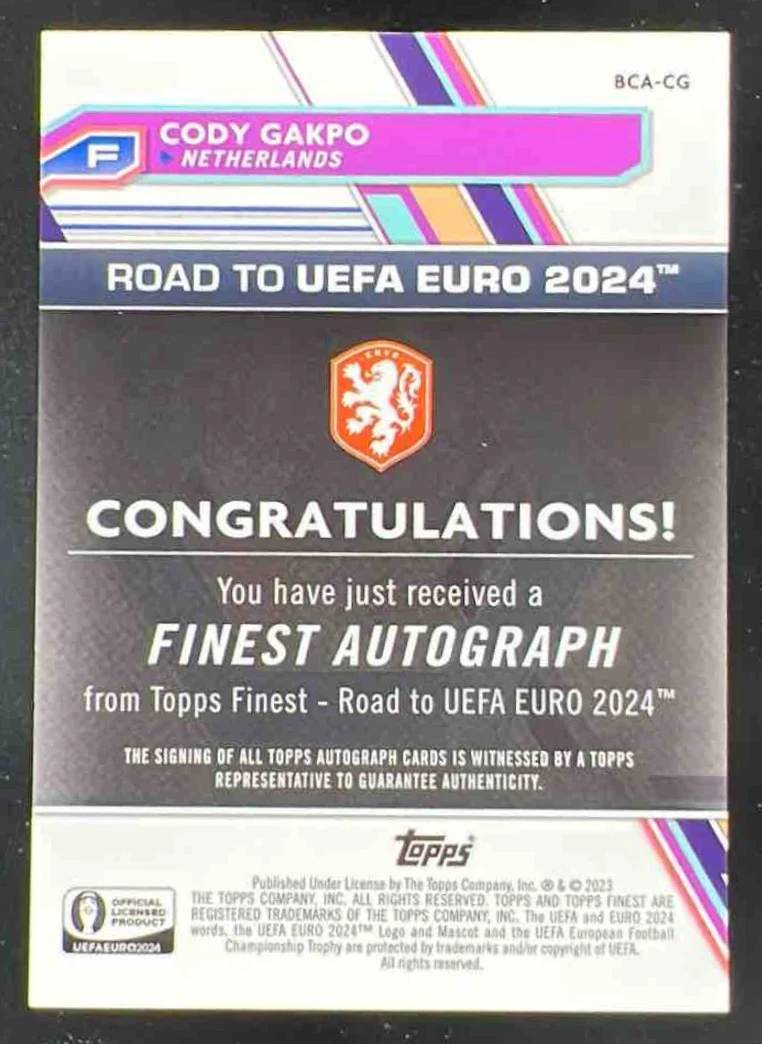 2023-24 Topps Finest Road to UEFA EURO 2024 Card Autographs #CG Cody Gakpo Auto - Image 2