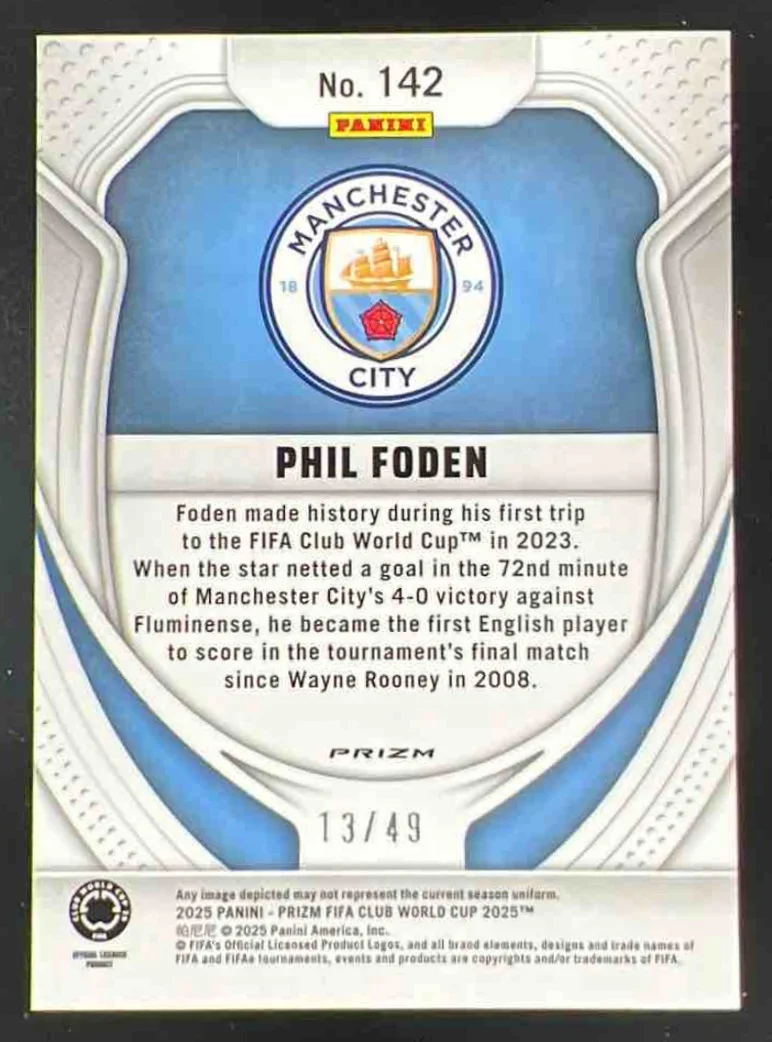 2025 Panini Prizm FIFA Club World Cup Teal Seismic Prizm #142 Phil Foden /49 - Image 2
