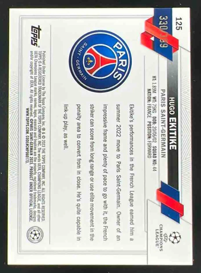 2022-23 Topps Chrome UEFA Club Neon Green X Fractor #125 Hugo Ekitike RC /399 - Image 2