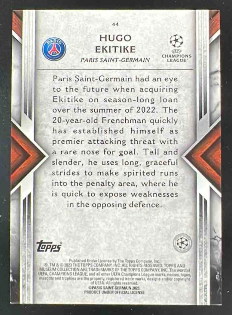 2022-23 Topps Museum Collection UEFA Champions League #44 Hugo Ekitike RC - Image 2