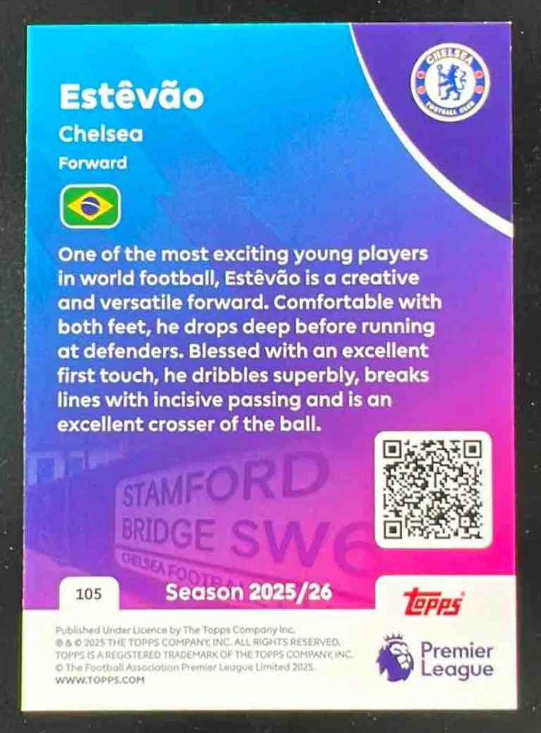 2025-26 Topps English Premier League #105 Estevao RC Rookie - Image 2
