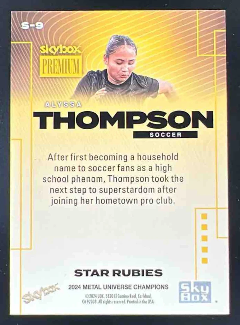 2024 SkyBox Metal Universe Champions Premium Star Rubies Alyssa Thompson RC /100 - Image 2