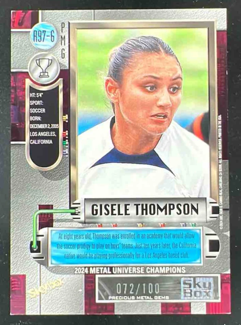 2024 SkyBox Metal Universe Retro Precious Metal Gems Red Gisele Thompson RC /100 - Image 2