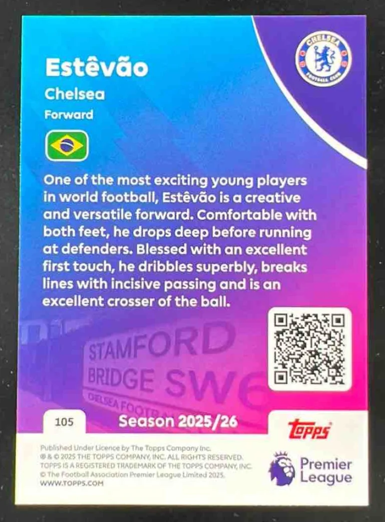2025-26 Topps English Premier League #105 Estevao RC Rookie - Image 2