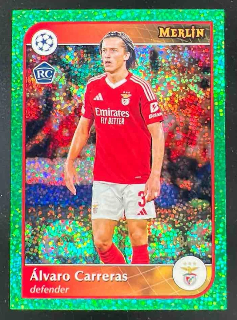 2024-25 Topps Merlin Chrome Green Speckle Refractor #154 Alvaro Carreras /99
