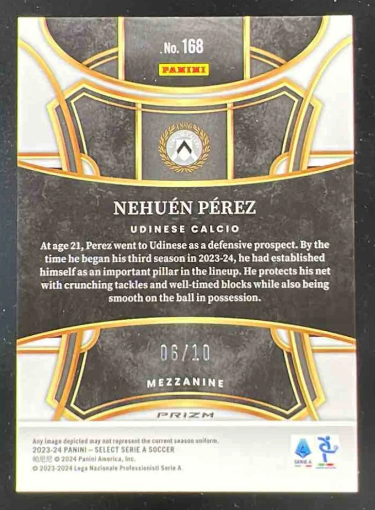 2023-24 Panini Select Serie A Gold Prizm #168 Nehuen Perez Mezzanine /10 - Image 2