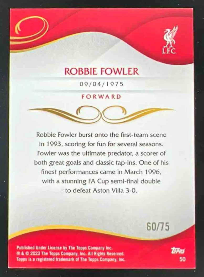 2022 Topps Liverpool Lineage Yellow #50 Robbie Fowler /75 - Image 2