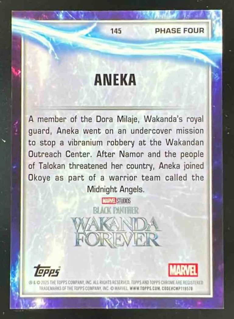 2025 Topps Chrome Marvel Studios Sapphire Orange Refractor #145 Aneka /25 - Image 2