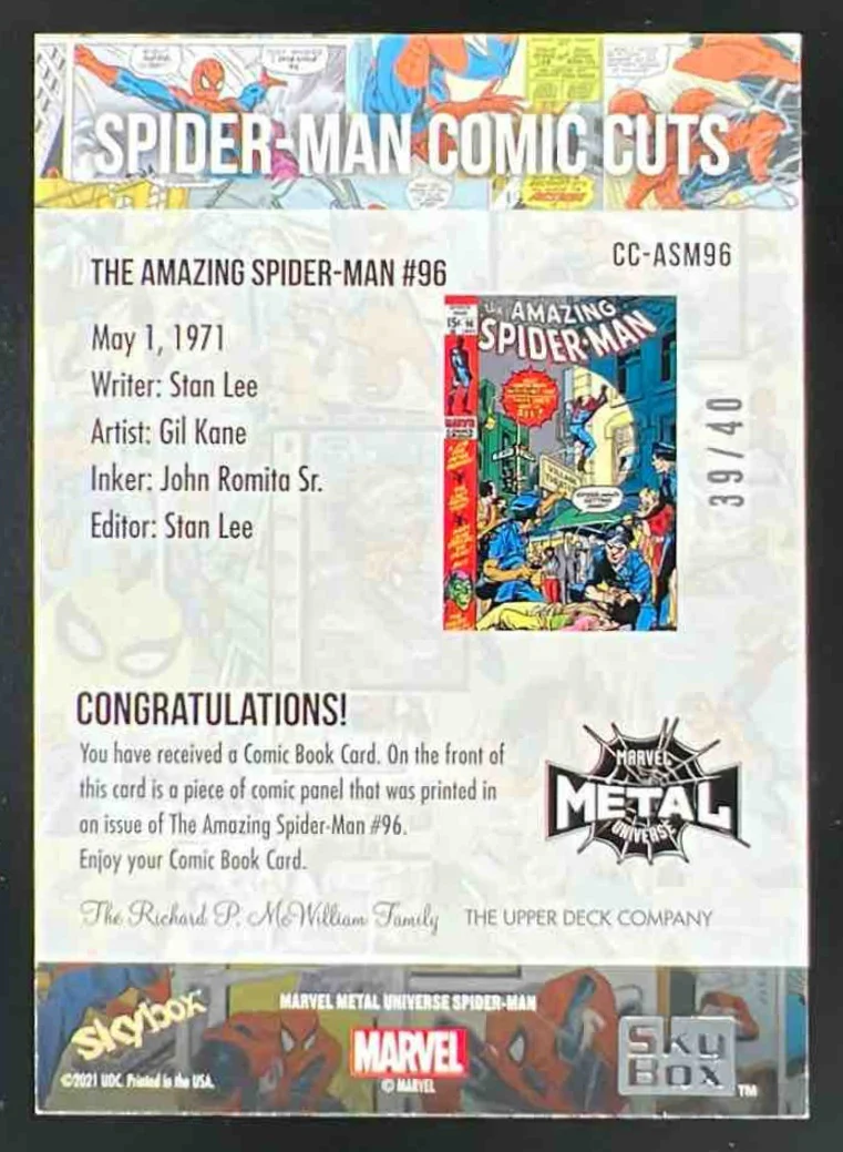 2021 Skybox Metal Universe Marvel Comic Cuts Clippings Amazing Spider-Man #96/40 - Image 2